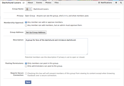 Facebook group administration options