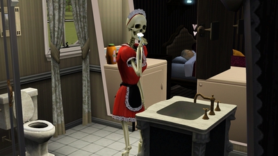 Bonehilda brushing her teeth